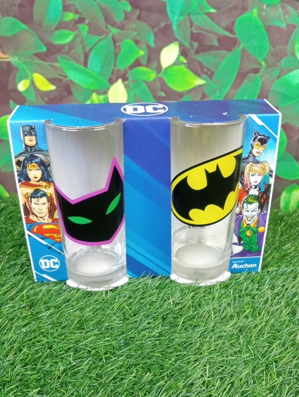 🏠 DC Glass Tumbler Duo with Batman Yellow Emblem and Catwoman Black/Pink Mask